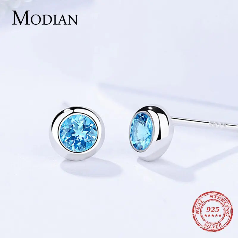 Round Rock Blue Crystal Earrings